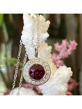 Ruby Halo Necklace with Swarovski Crystals